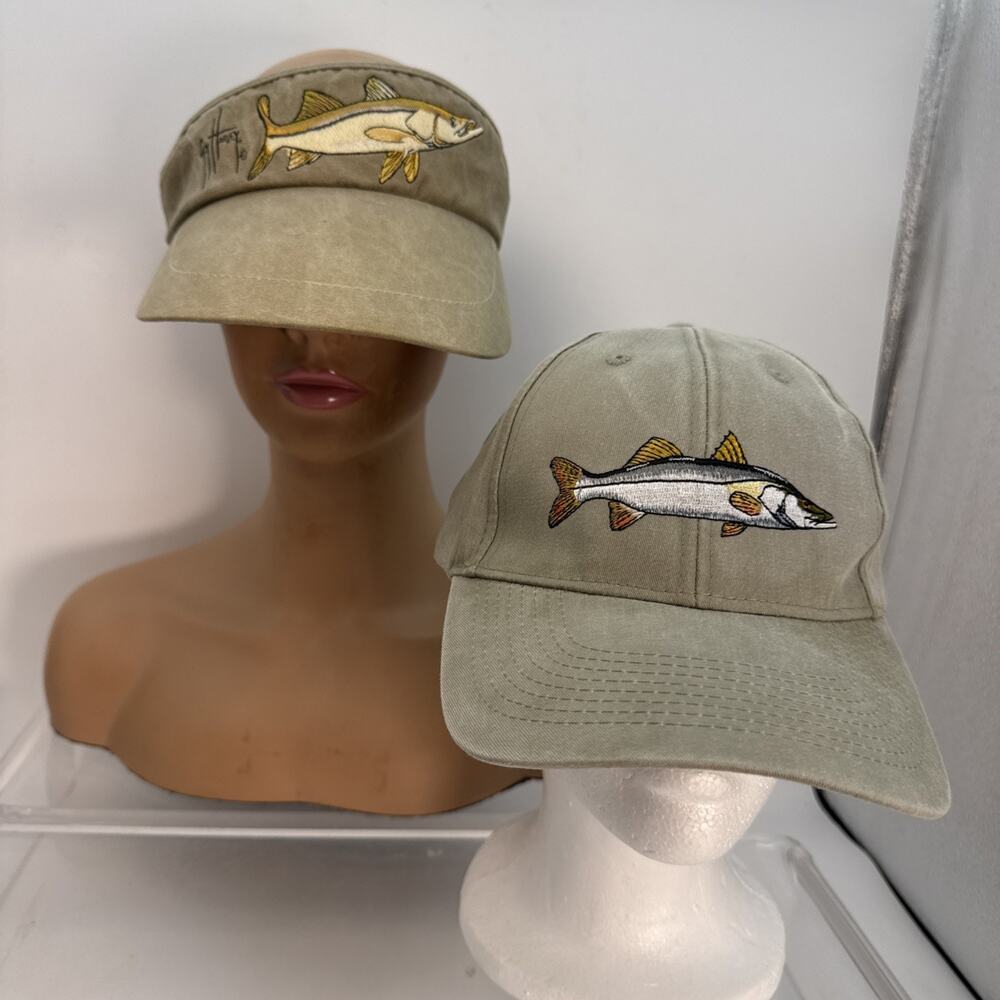 2 Embroidered Snook Hats - 1 Guy Harvey Visor & One Baseball Cap Adjustable